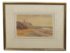 B Crome (British, 20th century) A coastal scene with village overlooking the sea, watercolour on