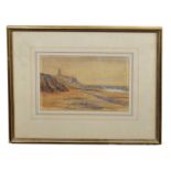 B Crome (British, 20th century) A coastal scene with village overlooking the sea, watercolour on