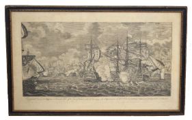 Late 18th century Naval battle, "The Glorious 1st June 1794", line engraving on paper, 32 x 53cm