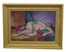 Horace Tuck (British, 20th century), Red nude, oil on canvas, signed, 17 x 25cm