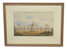 A longitudinal view of Brighton Pavilion, coloured lithograph on paper, 18 x 30cm