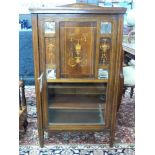 Late Victorian rosewood veneered and inlaid music cabinet with single panelled door, 110cm wide