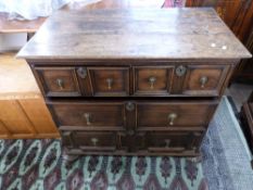 17th century oak chest of two short and two long drawers, the drawers decorated with mitred front,