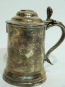 Georgian plated tankard, the top inset with a coin for George II