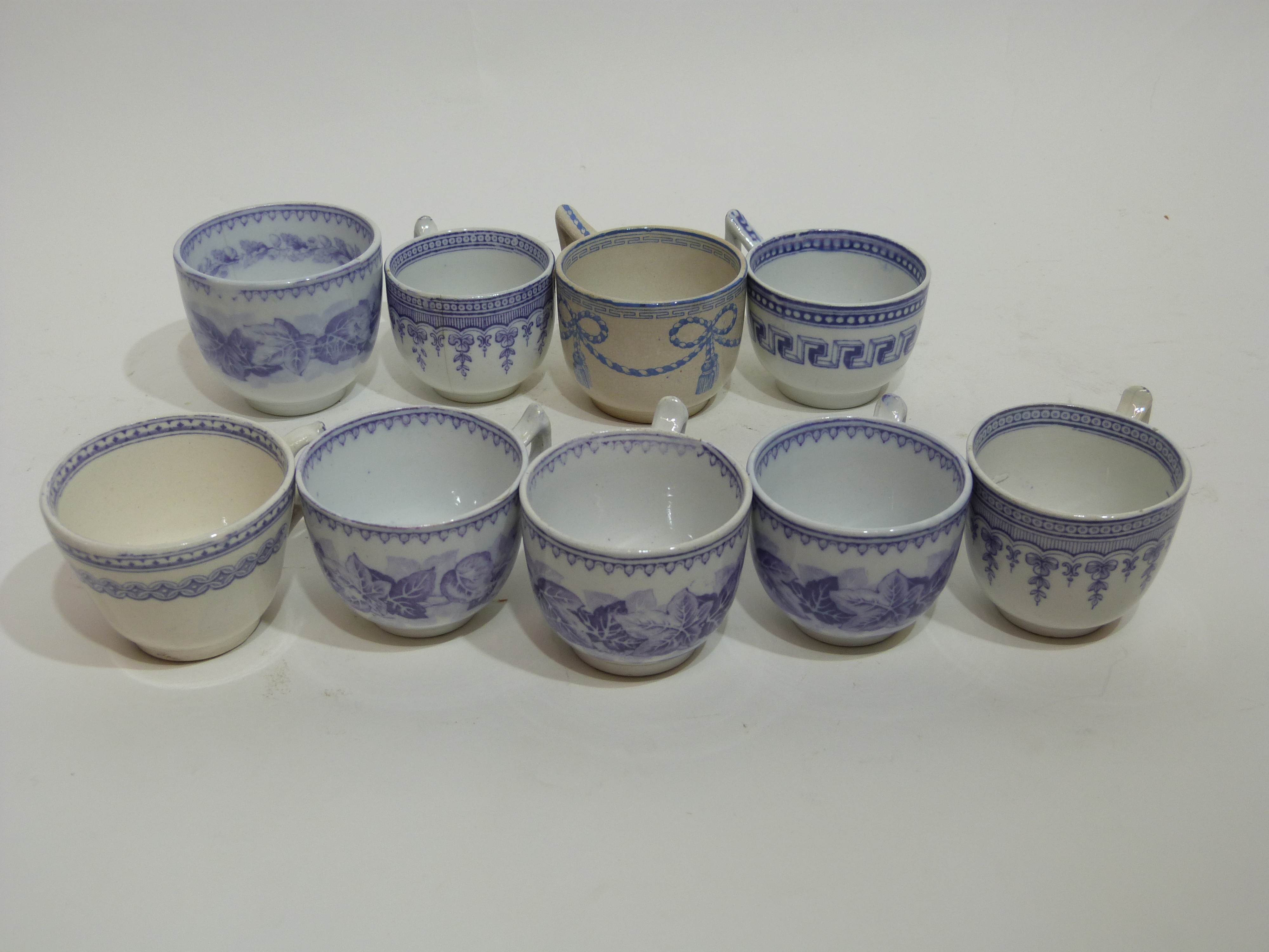 Victorian miniature tea set with blue floral decoration including tea cups and saucers - Image 2 of 4