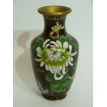 Cloisonne vase, the brown ground decorated with flowers in tones of green, 20cm high