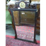 19th century wall mirror in mahogany fretwork frame with central gilded roundel detail with bird,