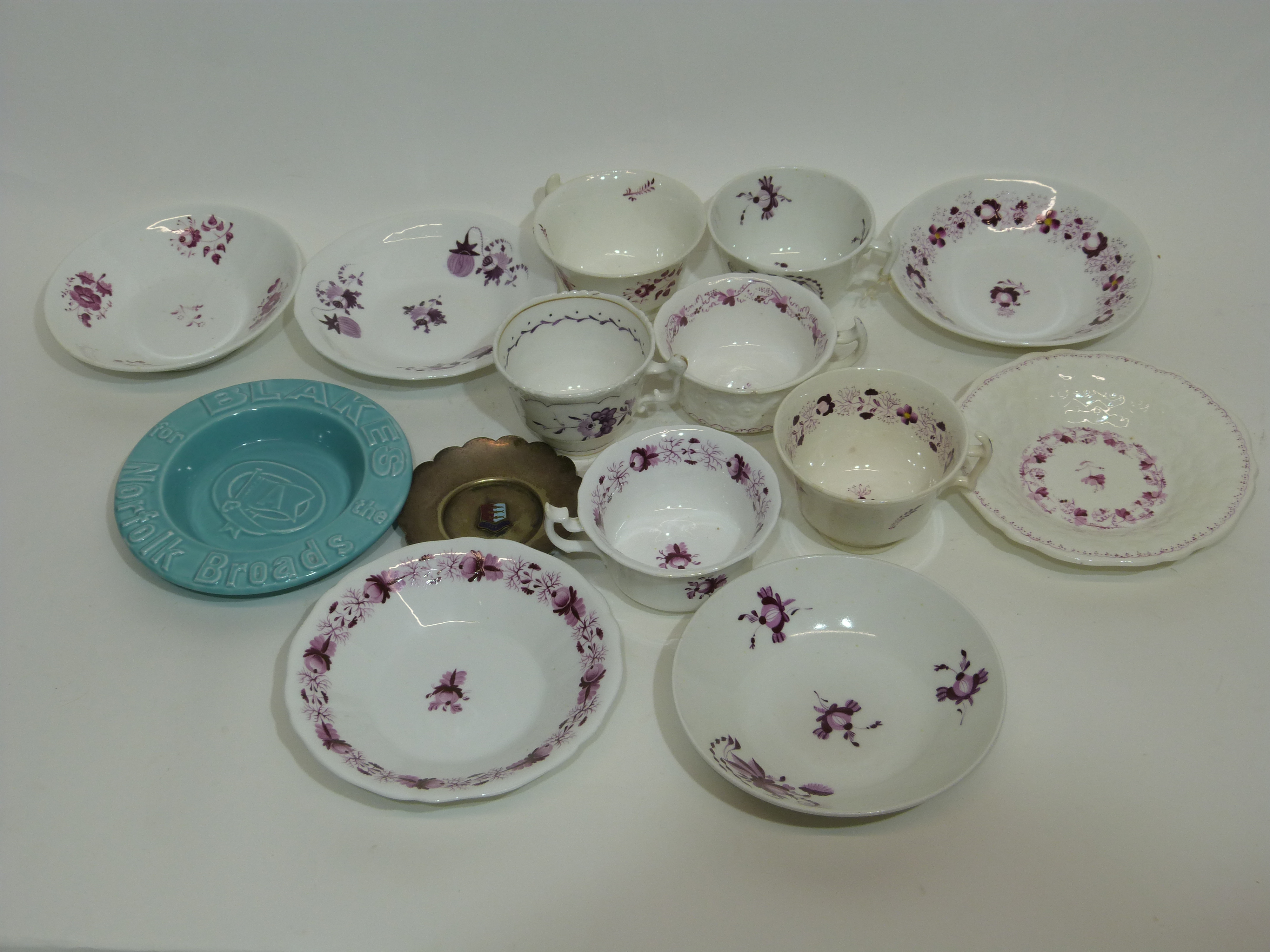 Quantity of Victorian tea wares with a design of purple flowers, together with a small metal dish - Image 2 of 2