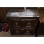 17th century and later oak Jacobean style chest of two drawers with mitred detail, 78cm wide