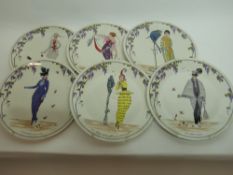 Group of 6 Villeroy & Boch plates, all decorated with Art Nouveau style prints, but modern issue,