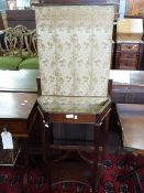 Unusual late 19th century small mahogany framed sewing table, the back with a rising fabric