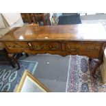 Good quality reproduction Georgian style dresser base fitted with three drawers with brass swan neck