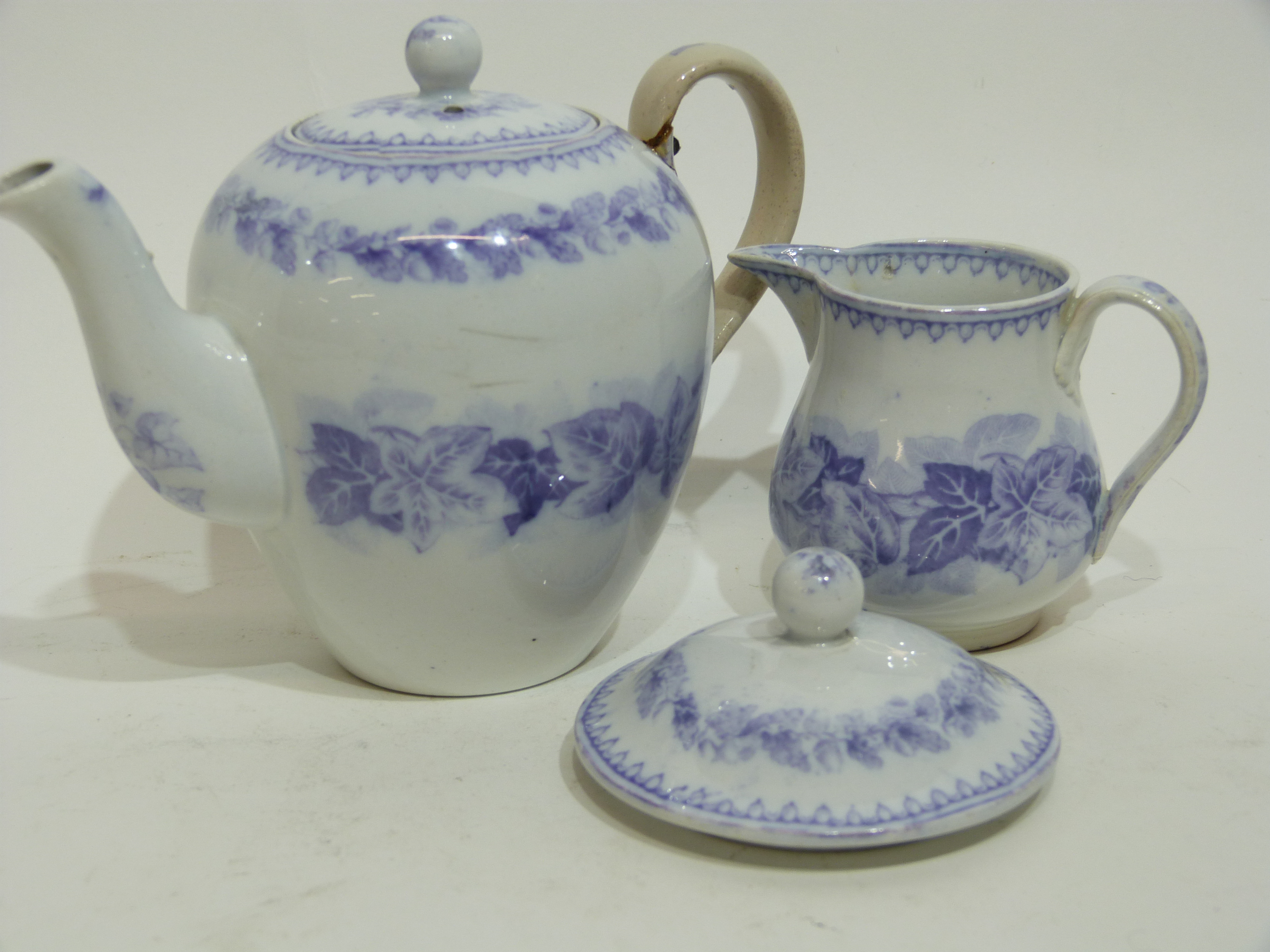 Victorian miniature tea set with blue floral decoration including tea cups and saucers - Image 3 of 4