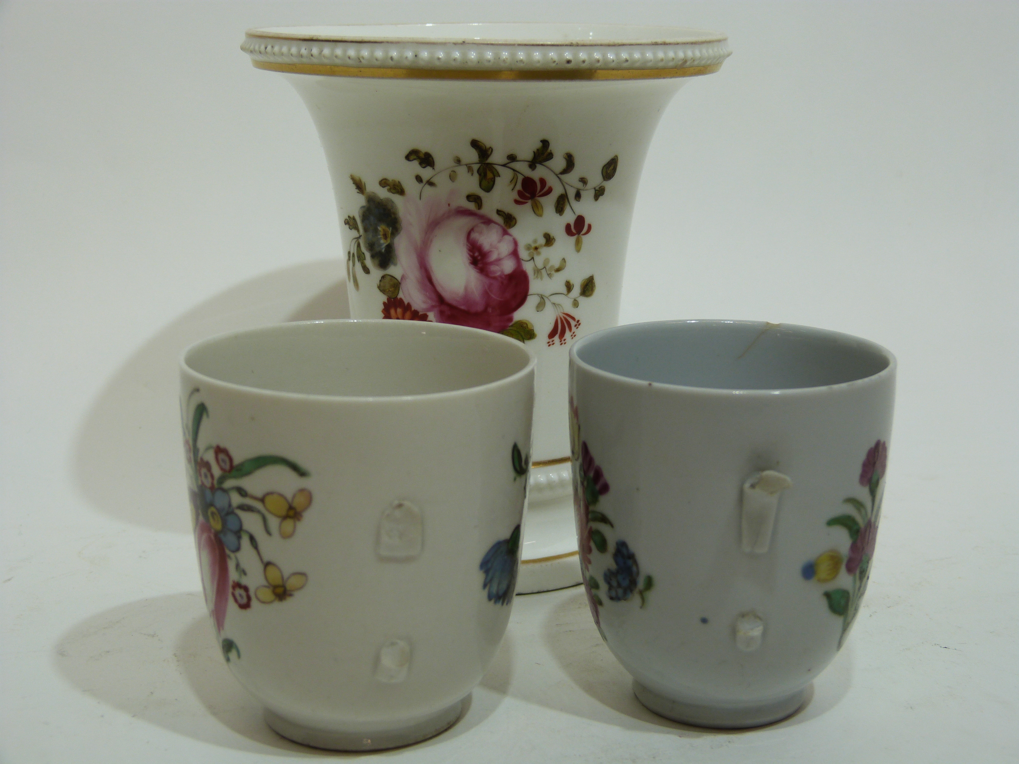 19th century English porcelain beaker vase, probably Spode, decorated with floral sprays, together - Image 2 of 2