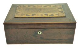 19th century ladies companion box with fitted and lined compartments with star and geometric inlay