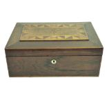 19th century ladies companion box with fitted and lined compartments with star and geometric inlay