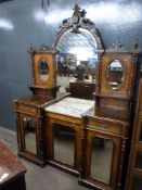 Victorian walnut and burr walnut veneered side cabinet, the shaped back with large central mirror