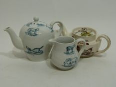 Small 19th century Copeland tea pot decorated with prints of animals, together with a milk jug