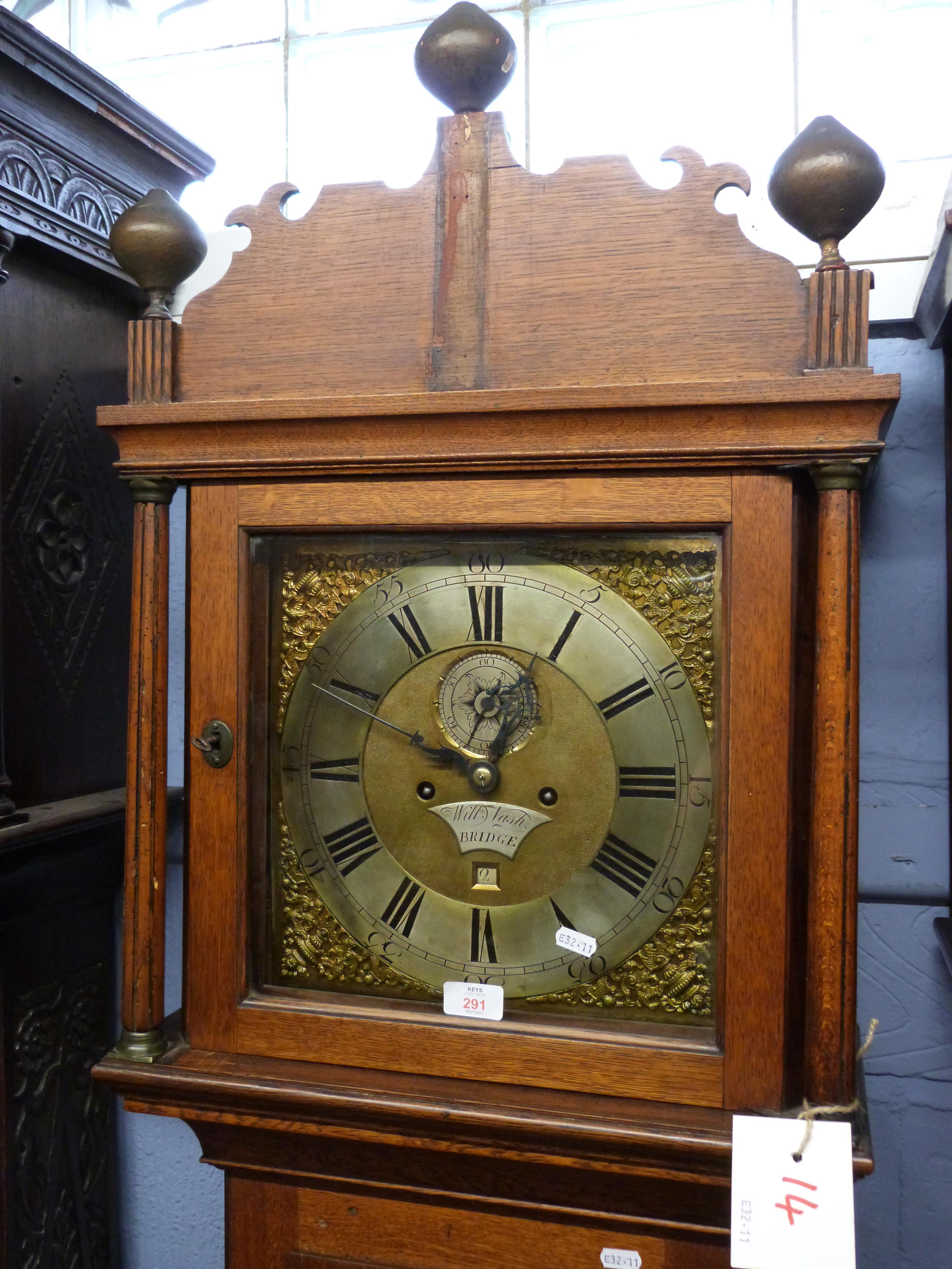 William Nash, Bridge, (Kent) 18th century oak cased longcase clock, the brass and silvered face with - Image 2 of 3