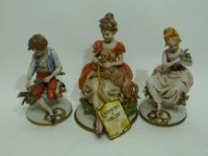 Three Italian bisque figures of children mounted on tree stumps (3)