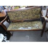 Early 20th century upholstered oak settle, length approx 120cm