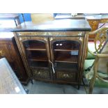 Late 19th century rosewood side cabinet decorated with inlaid detail fitted with two glazed and