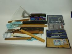 Mixed lot various rulers, drawing instruments