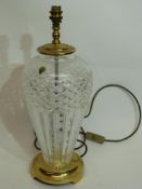 Waterford cut glass crystal lamp with metal fittings, the glass 40cm high