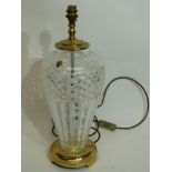 Waterford cut glass crystal lamp with metal fittings, the glass 40cm high