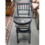 Late 19th century ebonised adjustable child's high chair bearing retailers plate for Alfred W Yeo,