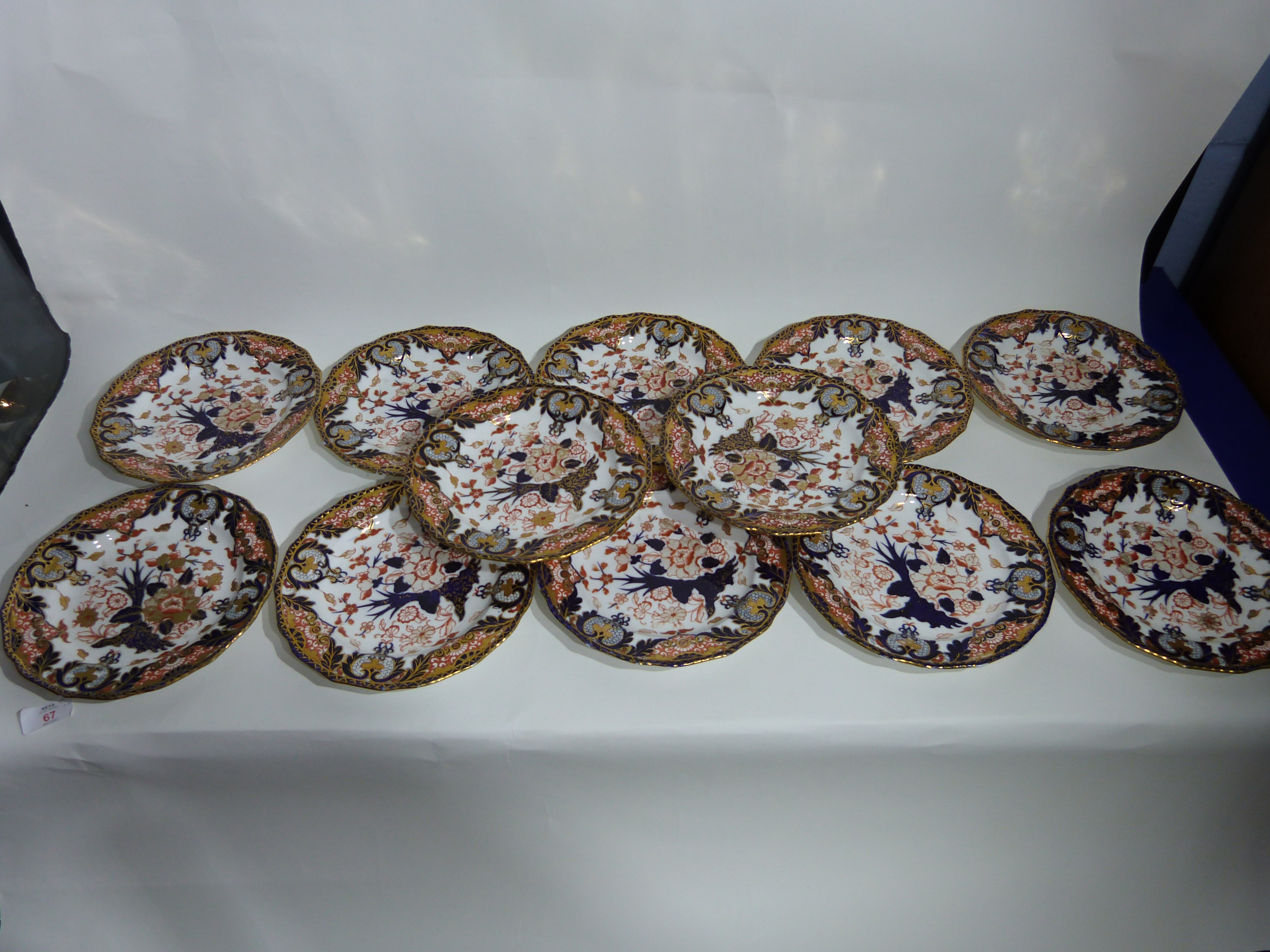 Set of 12 19th century Crown Derby plates all with typical Imari designs in blue, gilt and red, - Image 2 of 4