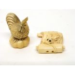 Mixed lot containing an ivory model of a chicken and a further model of a dragon mounted