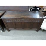 18th century carved oak coffer, length approx 135cm