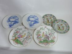 Group of decorative plates, mainly of Beethoven, the bases with cancelled Meissen crossed swords