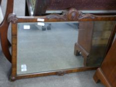 Overmantel mirror with carved decoration, approx 85 x 59cm max