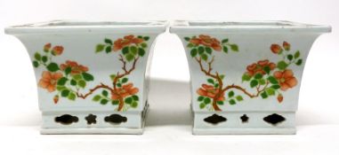 Two Chinese porcelain planters, probably 19th century, both decorated with polychrome design of