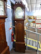 Feltham Harleston, 19th century longcase clock with painted arched dial with shell spandrels and