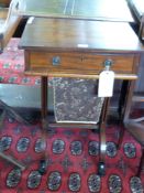 Late Georgian mahogany sewing table of rectangular form with single frieze drawer over a fabric