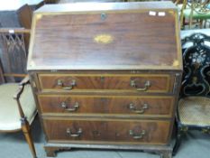 19th century fall front bureau with inlaid decoration throughout, raised on bracket feet with fitted