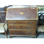 19th century fall front bureau with inlaid decoration throughout, raised on bracket feet with fitted