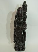 Chinese wood carving of Shou Lao converted for a lamp, 53cm high