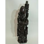 Chinese wood carving of Shou Lao converted for a lamp, 53cm high