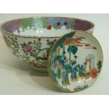 Modern Chinese porcelain bowl decorated with flowers, together with a smaller porcelain dish in a