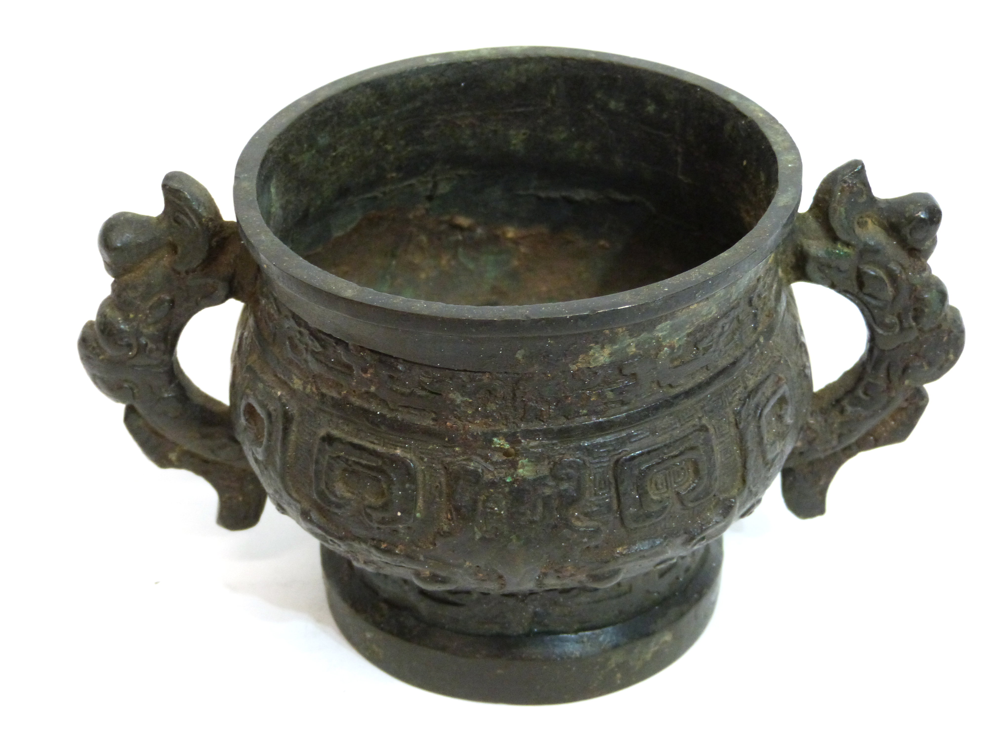 Bronzed censer of archaic form with typical decoration (base missing)