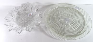 Two large glass dishes, one with neo-classical design, largest 35cm diam (2)