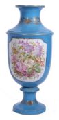 Very large Continental porcelain Sevres type vase, the blue ground with gilt design of flowers,