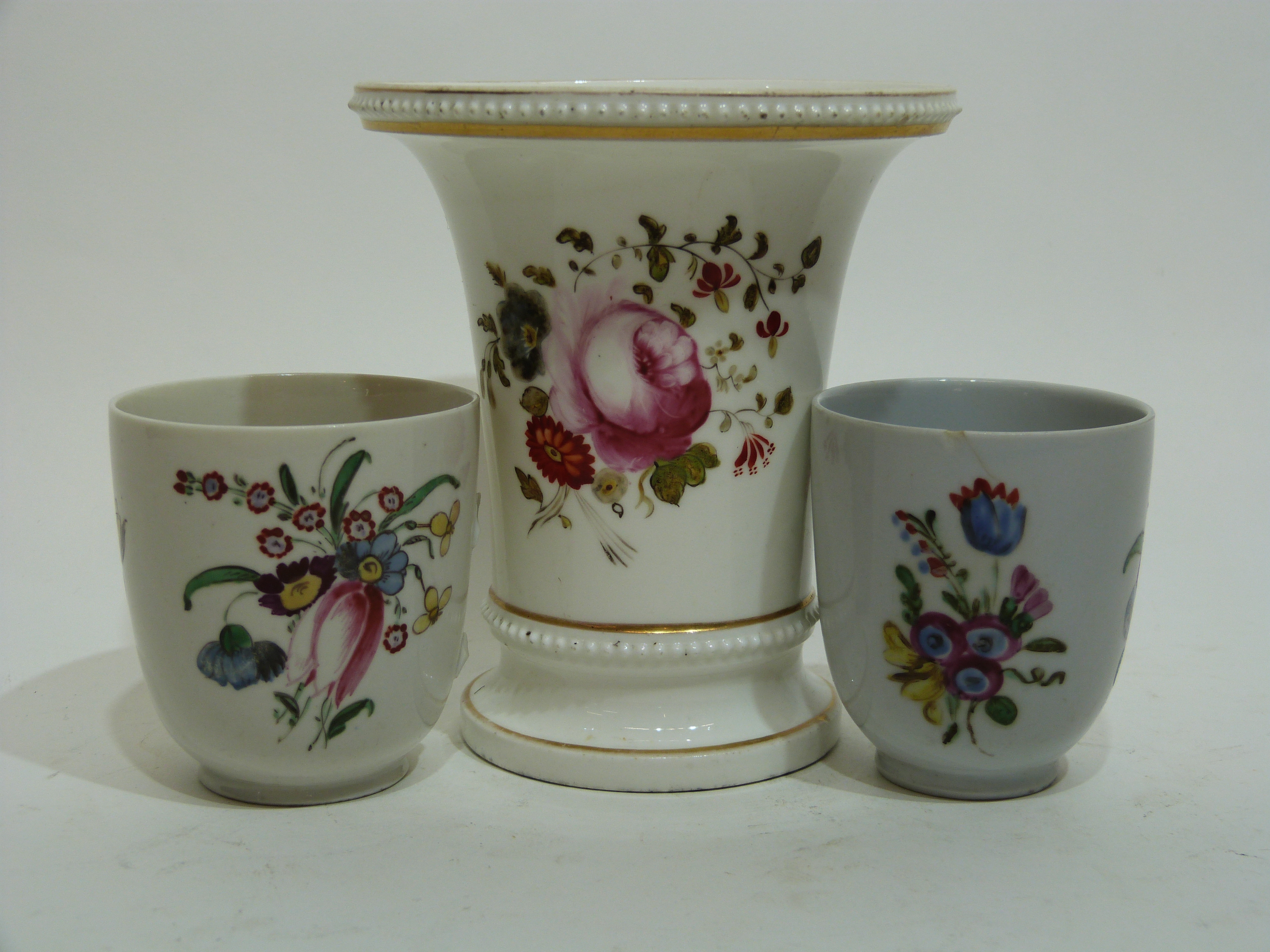 19th century English porcelain beaker vase, probably Spode, decorated with floral sprays, together