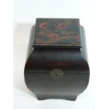 Japanese tea caddy with a lacquer decoration to the top of flowers, 20cm high