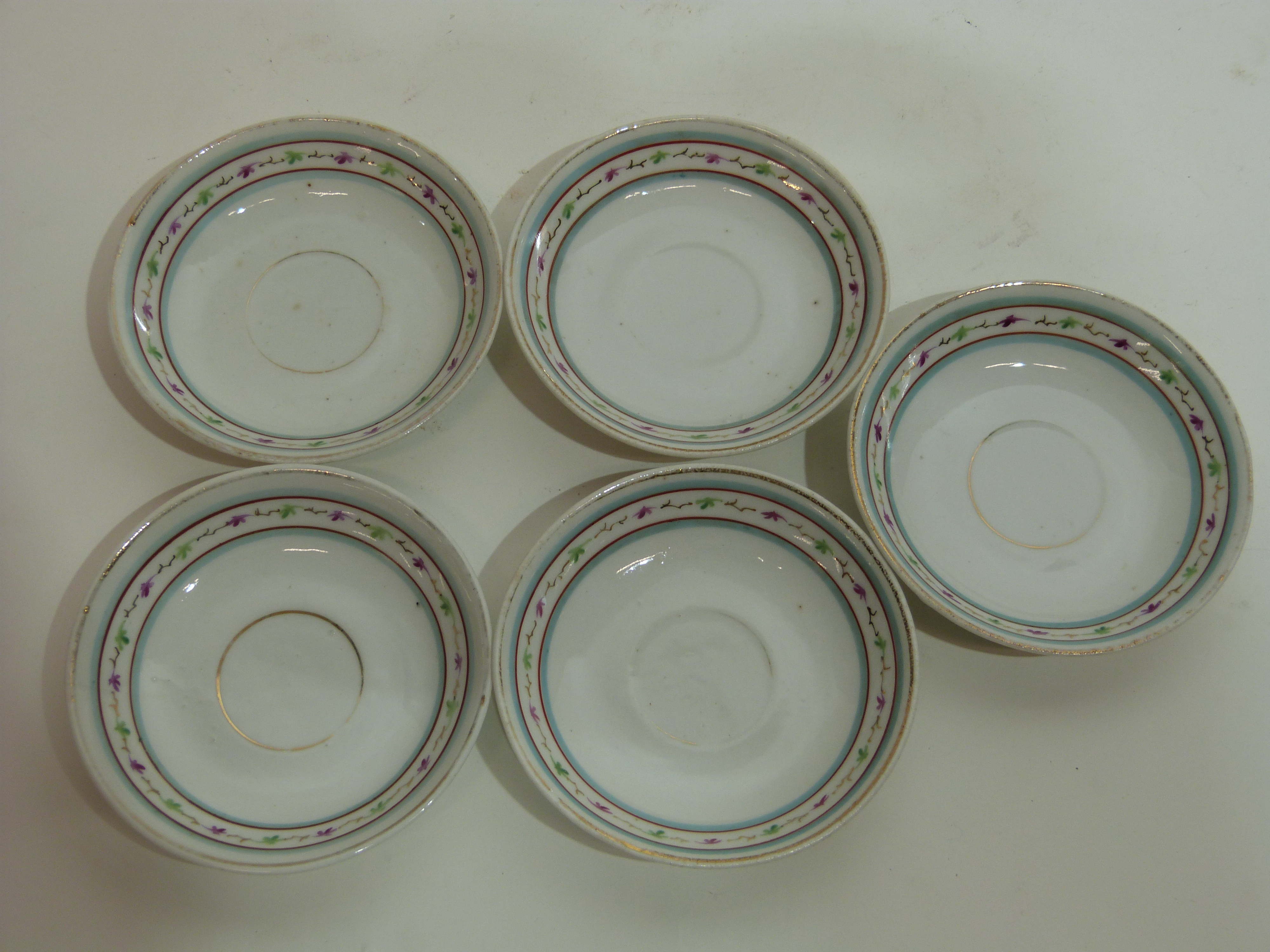 Miniature 19th century child's tea set comprising tea pot, sugar bowl and three cups and saucers - Image 2 of 4