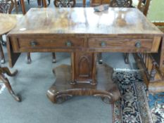 Victorian sofa table with cross banded decoration, width approx 102cm folded